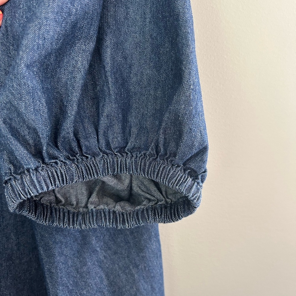 Eloquii Denim Blue Puff Sleeve Blouse - Picture 5 of 7